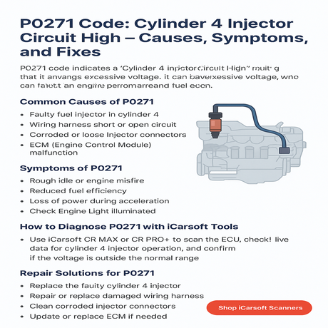 P0271 Code: Cylinder 4 Injector Circuit High – Causes, Symptoms, and Fixes