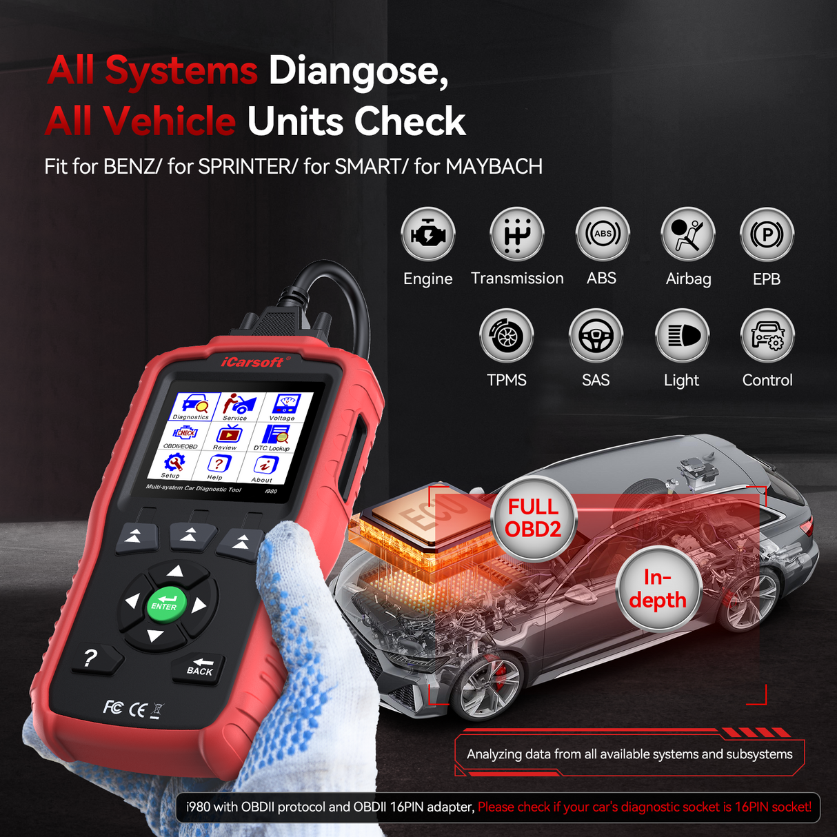 iCarsoft i980 Car Diagnostic Tool For Mercedes-Benz/Sprinter/Smart
