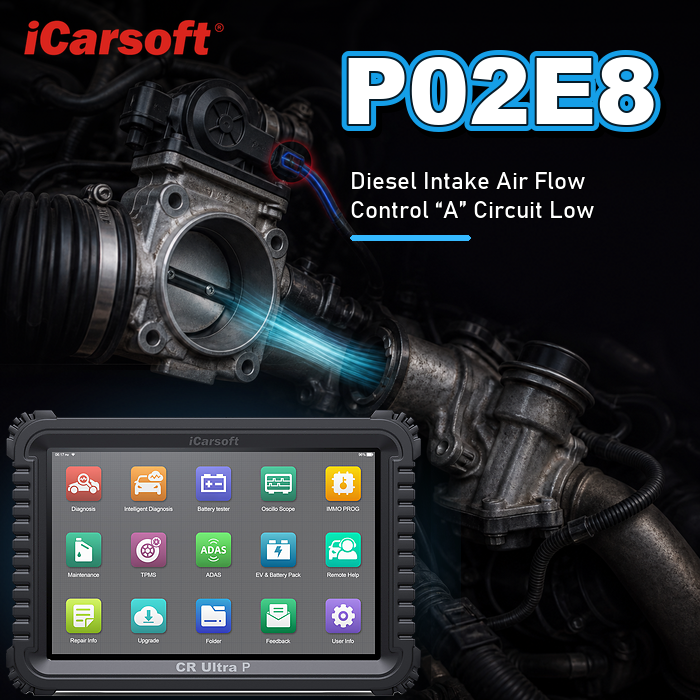 P02E8 diesel intake air flow position circuit low diagnosis and repair guide