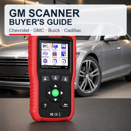 iCarsoft i900 GM diagnostic scanner guide with cable removed and authentic home menu
