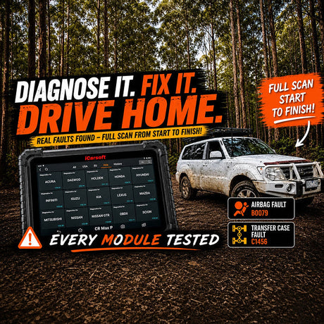 iCarsoft CR Max P and Mitsubishi Pajero during a full 4WD fault scan