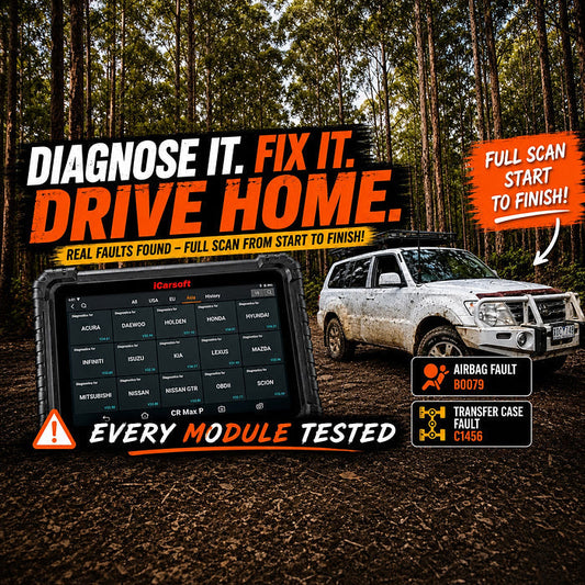 iCarsoft CR Max P and Mitsubishi Pajero during a full 4WD fault scan