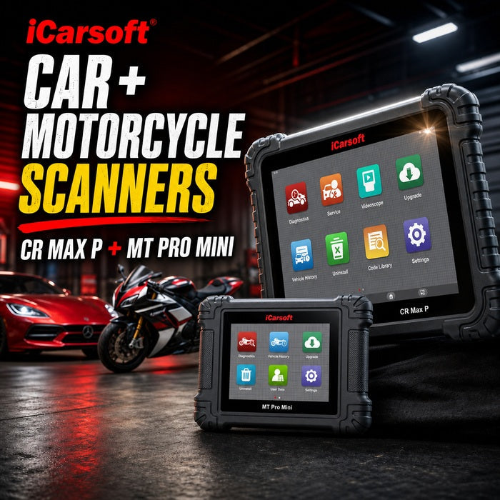 iCarsoft CR Max P and MT Pro Mini car and motorcycle diagnostic scanners