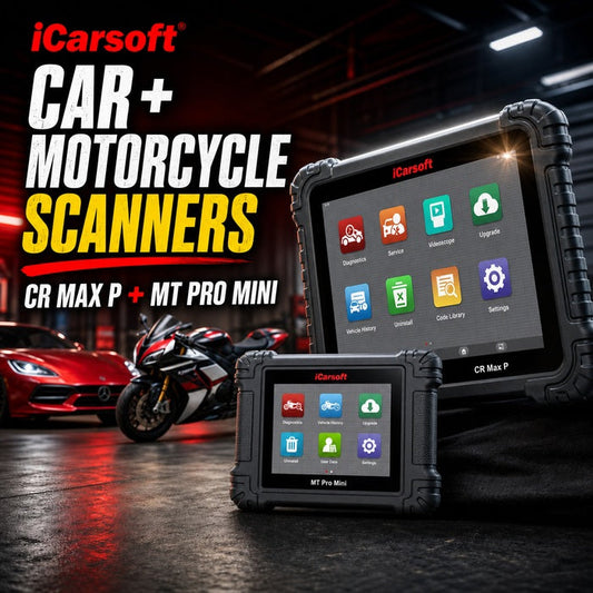 iCarsoft CR Max P and MT Pro Mini car and motorcycle diagnostic scanners