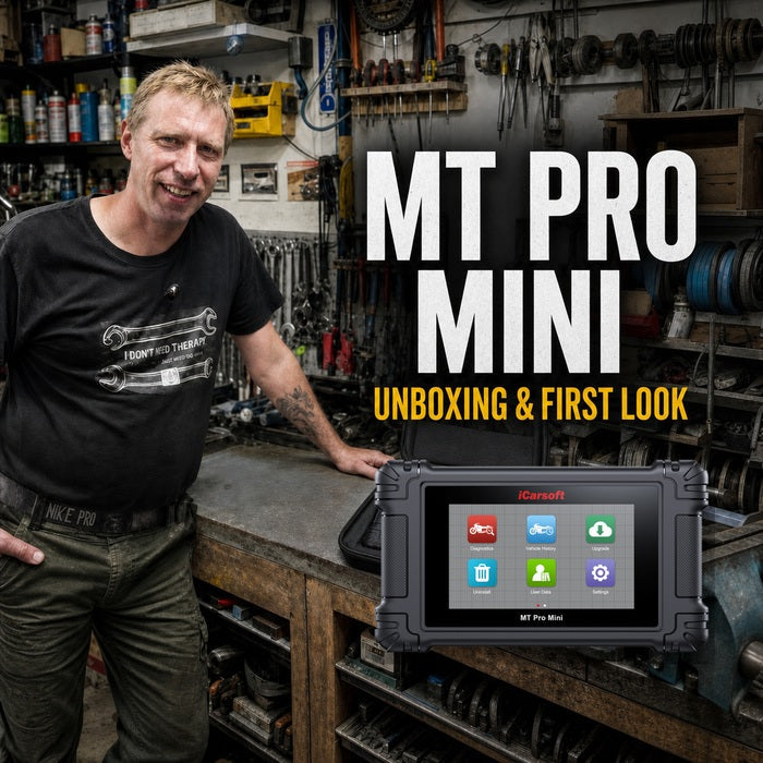 iCarsoft MT Pro Mini unboxing and first look in a working motorcycle garage