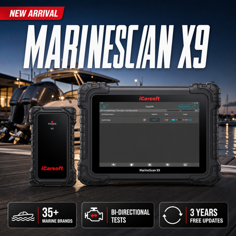 New iCarsoft MarineScan X9 marine diagnostic scanner with 35+ brand coverage, bidirectional tests and three years of free updates