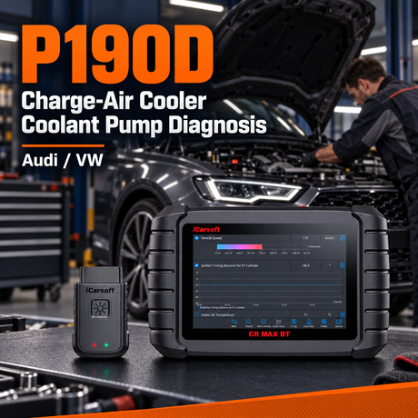Audi VW P190D charge-air cooler coolant pump diagnosis with iCarsoft CR MAX BT