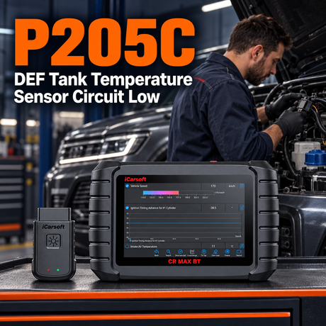P205C DEF tank temperature sensor circuit low diagnosis with iCarsoft CR MAX BT